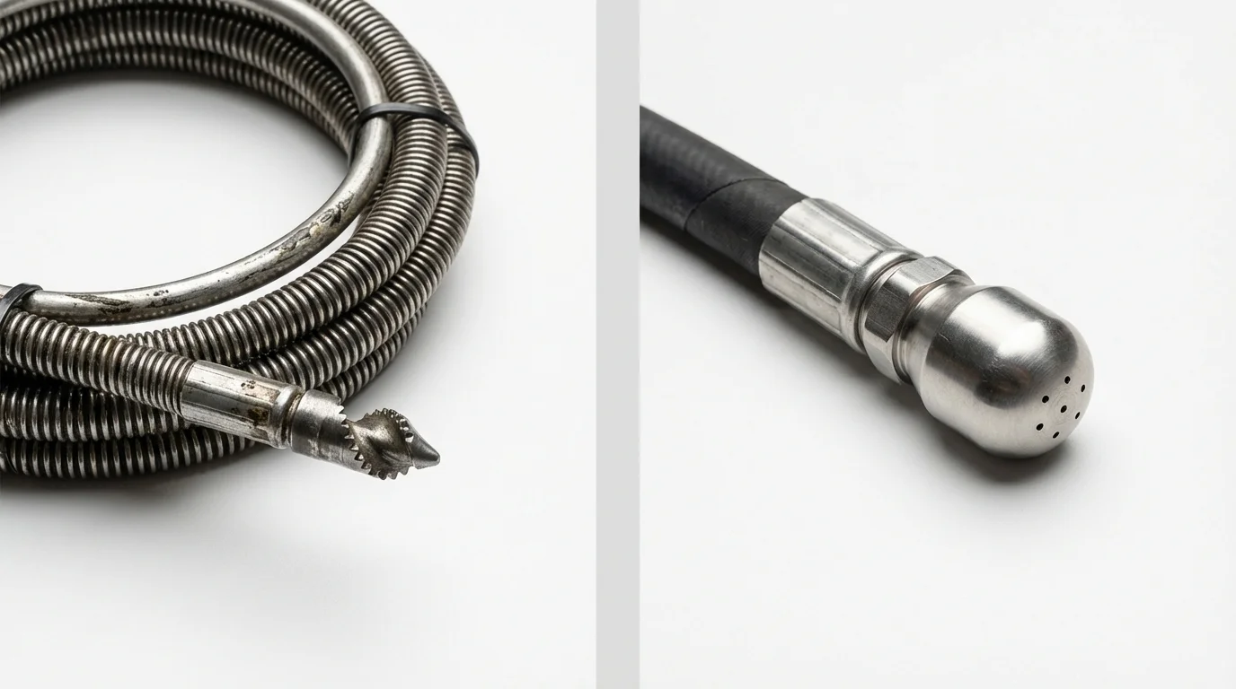 Drain snake cable and hydro jetting nozzle used for drain cleaning in Waynesboro, GA